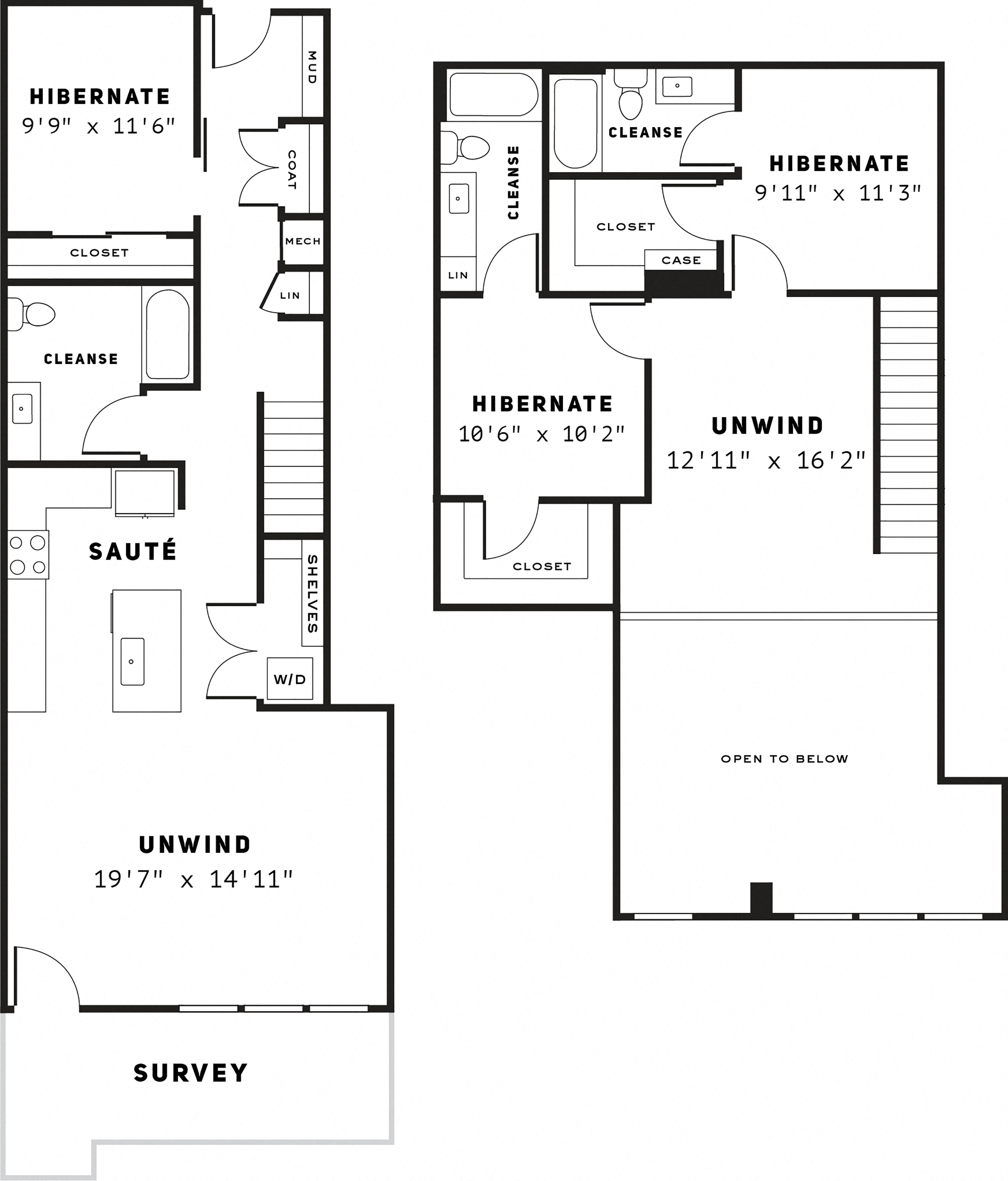Floor plan for 3 beds, 3 baths, 1692 sqft